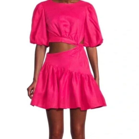 NWT Bardot Mimi Cut Out Linen Mini Dress ~ Pink ~ sz. 10 - Picture 1 of 9